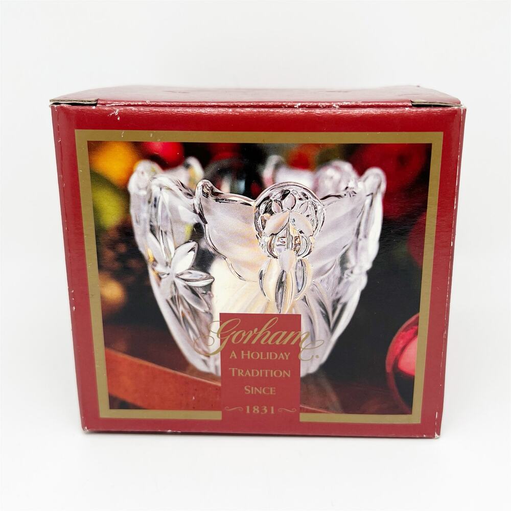 New Gorham Holiday Traditions Angels of Peace Crystal Votive Candle Holder